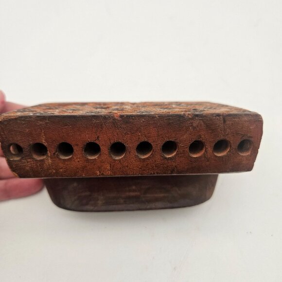 Antique Hand Carved Wood Textile Circle Pattern Fabric Stamp Block - Picture 4 of 10